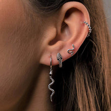 Load image into Gallery viewer, Sterling Silver Tiny CZ Snake Hoop Earring Delicate Silver Snake
