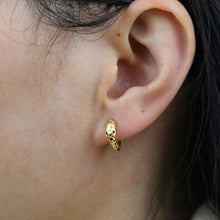 Load image into Gallery viewer, Sterling Silver Tiny CZ Snake Hoop Earring Delicate Silver Snake