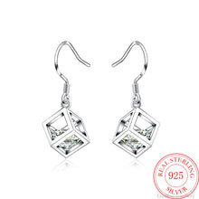 Load image into Gallery viewer, 925 Sterling Sliver Cube Zircon Square Dangle Earrings For Women