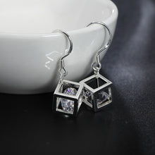 Load image into Gallery viewer, 925 Sterling Sliver Cube Zircon Square Dangle Earrings For Women
