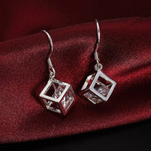 Load image into Gallery viewer, 925 Sterling Sliver Cube Zircon Square Dangle Earrings For Women