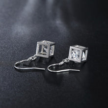 Load image into Gallery viewer, 925 Sterling Sliver Cube Zircon Square Dangle Earrings For Women