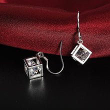 Load image into Gallery viewer, 925 Sterling Sliver Cube Zircon Square Dangle Earrings For Women