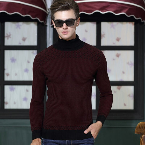 96% Wool New Fashion Brand Knit Mens Turtleneck Sweater Pullover Autum