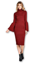 Load image into Gallery viewer, TURTLENECK SWEATER DRESS WITH BELL SLEEVE