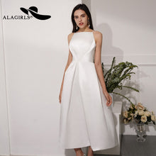 Load image into Gallery viewer, A Line Satin Prom Dresses Sexy Spaghetti Strap Backless Evening Gown