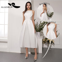 Load image into Gallery viewer, A Line Satin Prom Dresses Sexy Spaghetti Strap Backless Evening Gown