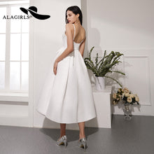 Load image into Gallery viewer, A Line Satin Prom Dresses Sexy Spaghetti Strap Backless Evening Gown