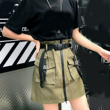 Load image into Gallery viewer, A Line Zipper Women Mini Cargo Skirts Pockets Sashes Bodycon Solid