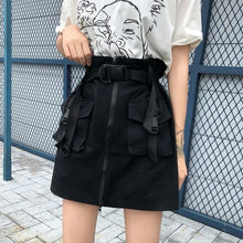 Load image into Gallery viewer, A Line Zipper Women Mini Cargo Skirts Pockets Sashes Bodycon Solid