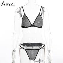 Load image into Gallery viewer, Fashion Sexy Silver Rhinestone Bra Sets Women Summer Beach Hot