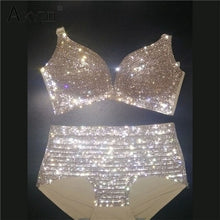 Load image into Gallery viewer, Luxury rhinestone bra set women sexy shiny high quality diamond