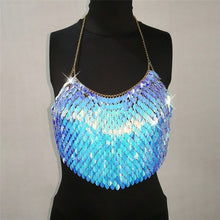 Load image into Gallery viewer, Sexy Halter Chain Scales Sequins Crop Top Summer Beach