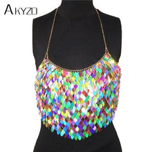 Load image into Gallery viewer, Sexy Halter Chain Scales Sequins Crop Top Summer Beach