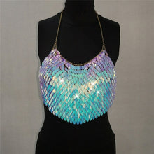 Load image into Gallery viewer, Sexy Halter Chain Scales Sequins Crop Top Summer Beach