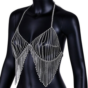 Women  Fashion Camis Sequined Rhinestone Metal Chain Bra