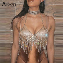 Load image into Gallery viewer, Women  Fashion Camis Sequined Rhinestone Metal Chain Bra