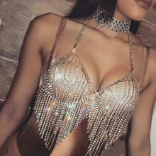 Load image into Gallery viewer, Women  Fashion Camis Sequined Rhinestone Metal Chain Bra