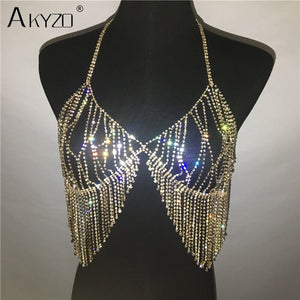 Women  Fashion Camis Sequined Rhinestone Metal Chain Bra