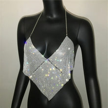 Load image into Gallery viewer, Women Halter Handmade Rhinestones Camis Shiny Beach No Back