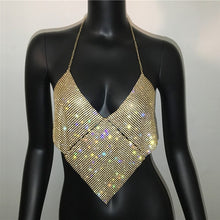 Load image into Gallery viewer, Women Halter Handmade Rhinestones Camis Shiny Beach No Back