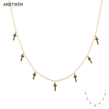 Load image into Gallery viewer, ANDYWEN 925 Sterling Silver Winter Black Zircon Cross Charm Choker