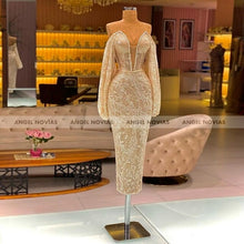 Load image into Gallery viewer, ANGEL NOVIAS Ankle Length Long Sleeves Champagne Beads Lace Arabic