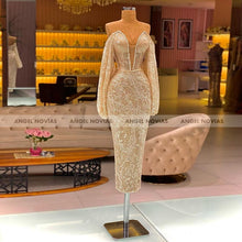 Load image into Gallery viewer, ANGEL NOVIAS Ankle Length Long Sleeves Champagne Beads Lace Arabic