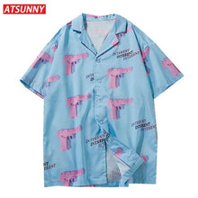 Load image into Gallery viewer, ATSUNNY Pink Water Gun Printing Short Sleeve Shirt HipHop Streetwear