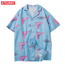 Load image into Gallery viewer, ATSUNNY Pink Water Gun Printing Short Sleeve Shirt HipHop Streetwear