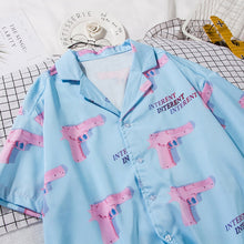 Load image into Gallery viewer, ATSUNNY Pink Water Gun Printing Short Sleeve Shirt HipHop Streetwear