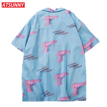 Load image into Gallery viewer, ATSUNNY Pink Water Gun Printing Short Sleeve Shirt HipHop Streetwear