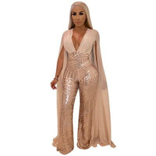 Load image into Gallery viewer, Adogirl Cape Split Extra Long Sleeve Sequins Jumpsuit Elegant Sexy
