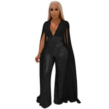Load image into Gallery viewer, Adogirl Cape Split Extra Long Sleeve Sequins Jumpsuit Elegant Sexy