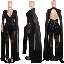 Load image into Gallery viewer, Adogirl Cape Split Extra Long Sleeve Sequins Jumpsuit Elegant Sexy