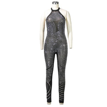 Load image into Gallery viewer, Adogirl Women Sexy Halter Diamonds Bandage Jumpsuits Open Back Slim