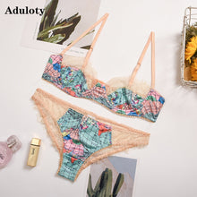 Load image into Gallery viewer, New Women's underwire gathering sexy bra set lace eyelash