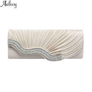 Aelicy Ruched Chains Evening Bags For Ladies Satin Celebrities Elegant