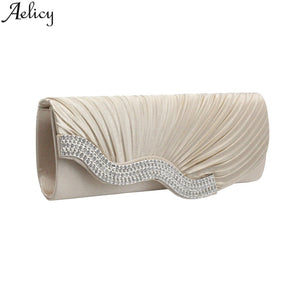 Aelicy Ruched Chains Evening Bags For Ladies Satin Celebrities Elegant