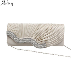 Aelicy Ruched Chains Evening Bags For Ladies Satin Celebrities Elegant