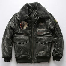 Load image into Gallery viewer, Air Force Men Sheepskin Leather Jacket Oversized 3D Indian Head