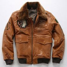 Load image into Gallery viewer, Air Force Men Sheepskin Leather Jacket Oversized 3D Indian Head