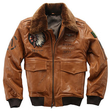 Load image into Gallery viewer, Air Force Men Sheepskin Leather Jacket Oversized 3D Indian Head