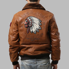 Load image into Gallery viewer, Air Force Men Sheepskin Leather Jacket Oversized 3D Indian Head