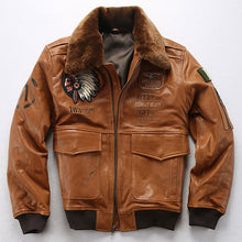 Load image into Gallery viewer, Air Force Men Sheepskin Leather Jacket Oversized 3D Indian Head