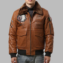 Load image into Gallery viewer, Air Force Men Sheepskin Leather Jacket Oversized 3D Indian Head