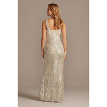 Load image into Gallery viewer, Allover Sequin Pleated V Neck Gown Slit Straps Floor Length Sleeveless