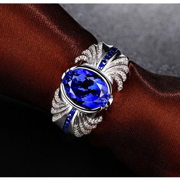 Angel wings Male 3ct Lab Sapphire Ring Real 925 sterling silver