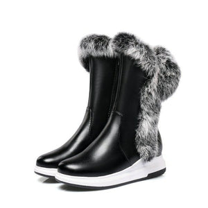 Animal Fur Women Snow Boots Flat Heels New Winter Cotton Shoes