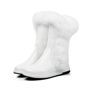 Animal Fur Women Snow Boots Flat Heels New Winter Cotton Shoes